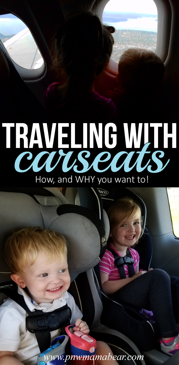 How to travel with car seats, and why you want to! Learn about travel tips for air and land, product suggestions, advice, why you should never check a car seat at the airport and more. By PNWMamaBear.com